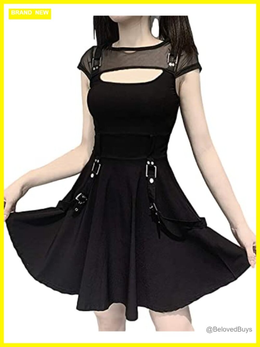Gothic Mesh Mini Dress Halter Sleeveless Zipper Backless A-Line